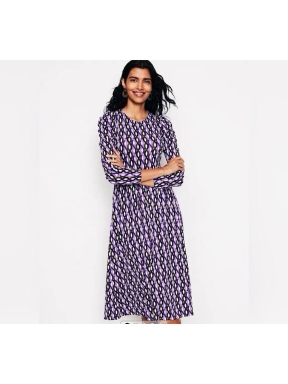 Boden Women's Purple Geometric Print Midi Dress Size 16/18